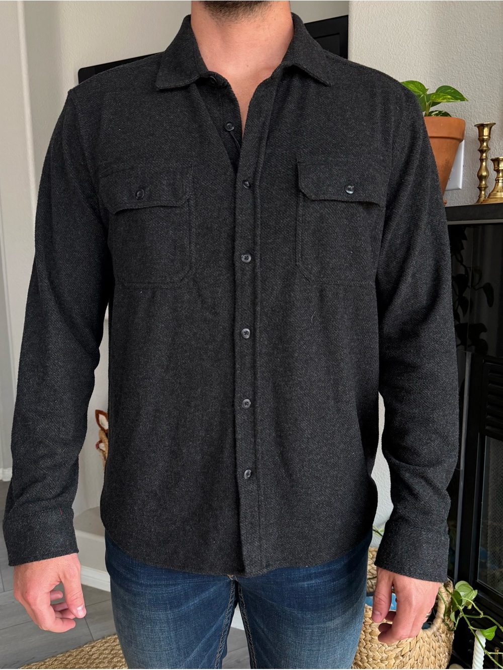 7 Diamonds Men's Dark Charcoal Button-Down Shacket